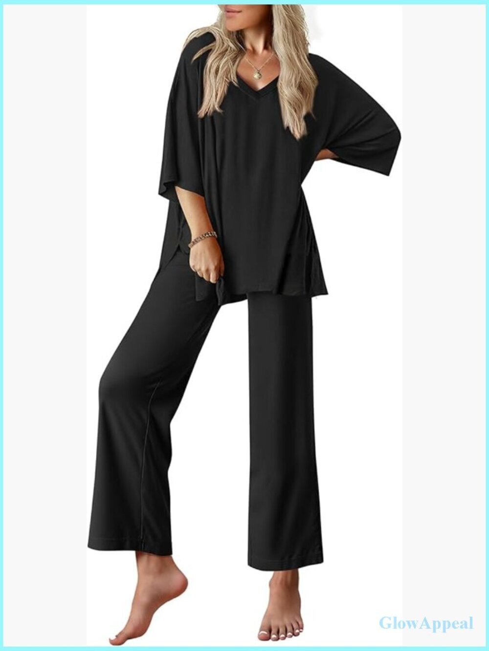 Women's 2pc Pajama Set Short Sleeve Top & Long Pants Soft Lounge Set with
